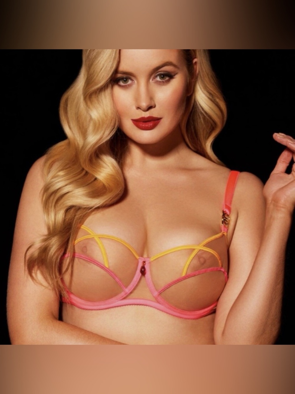 NWOT Honey Birdette Saskia Mango & Pink Balconette Sheer Tulle Bra Size 34DD/E